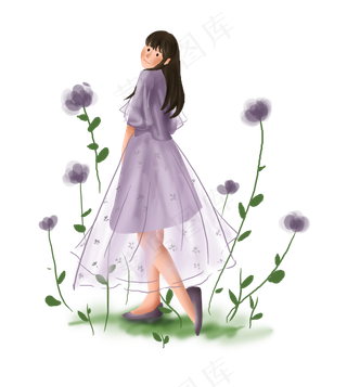 夏至花丛里的女孩,免抠元素