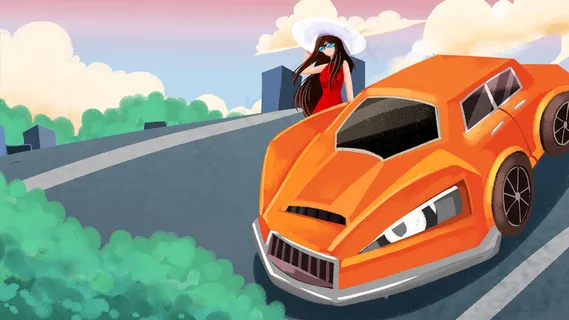 卡通手绘风出行方式跑车配图 卡通手绘风出行方式跑车配图