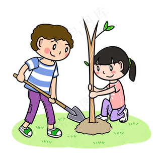 卡通植树节小学生种树png透明底,免抠元素