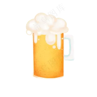一杯冒泡的金黄色啤酒卡通元素,免抠元素