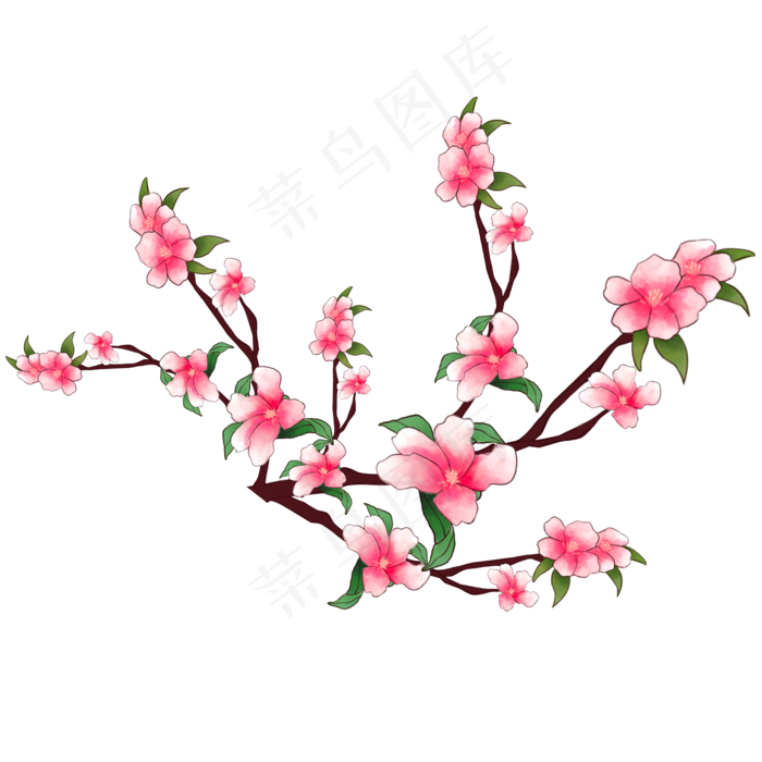 装饰手绘桃花花枝元素(2000X2000(DPI:300))psd模版下载