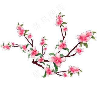 装饰手绘桃花花枝元素