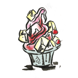 清凉夏天冰淇淋水墨风手绘装饰