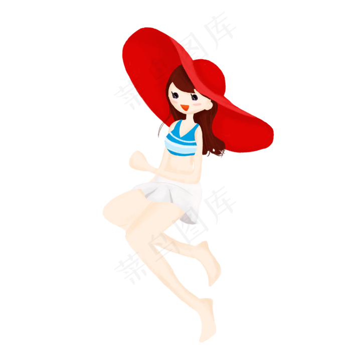手绘夏日戴帽子的女孩(2000X2000(DPI:300))psd模版下载