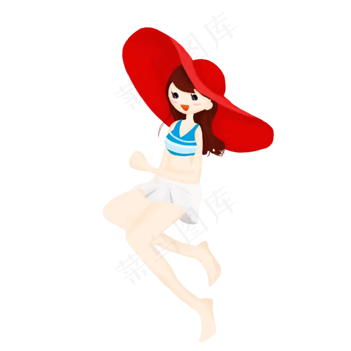 手绘夏日戴帽子的女孩(2000X2000(DPI:300))psd模版下载