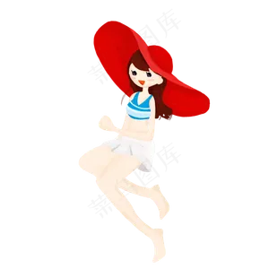 手绘夏日戴帽子的女孩