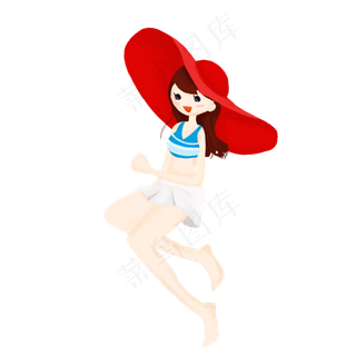 手绘夏日戴帽子的女孩