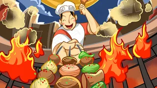 红色系卡通手绘风美食烧烤配图