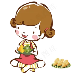 手绘端午节端着粽子的女孩设计