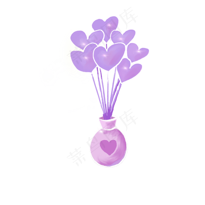 七夕情人节爱心花瓶气球元素手绘