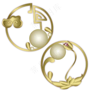 中国风金色圆圈祥云荷花