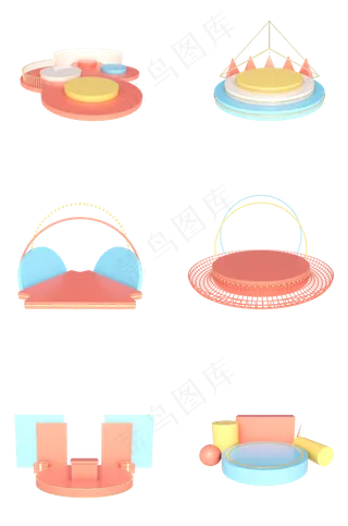 C4D立体电商几何舞台装饰展台合集,免抠元素