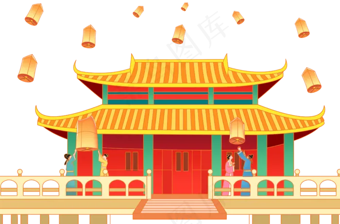 国潮风放天灯古代(4488X2953(DPI:300))psd模版下载