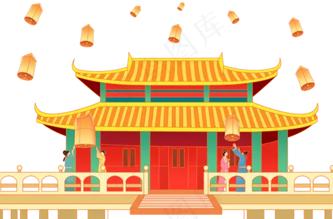 国潮风放天灯古代