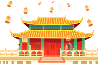 国潮风放天灯古代