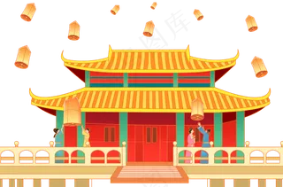 国潮风放天灯古代