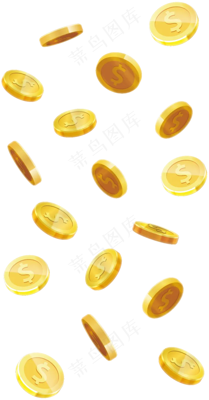 漂浮的金币素材,免抠元素(987*1888px 72 dpi )ai矢量模版下载