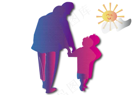 多彩牵手的父子剪影