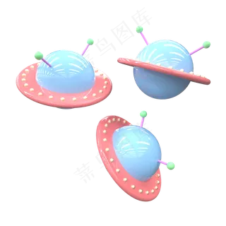 C4D蓝色质感飞碟电商漂浮装饰,免抠元素