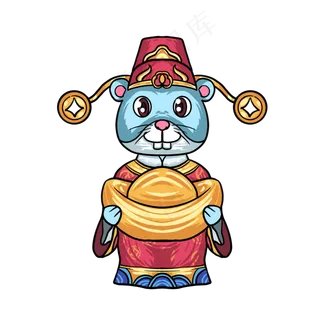 国潮财神元宝老鼠,免抠元素