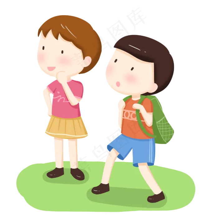 六一儿童节男孩背着书包和女孩(3000X3000(DPI:300))psd模版下载