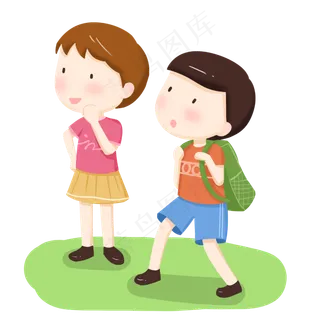 六一儿童节男孩背着书包和女孩