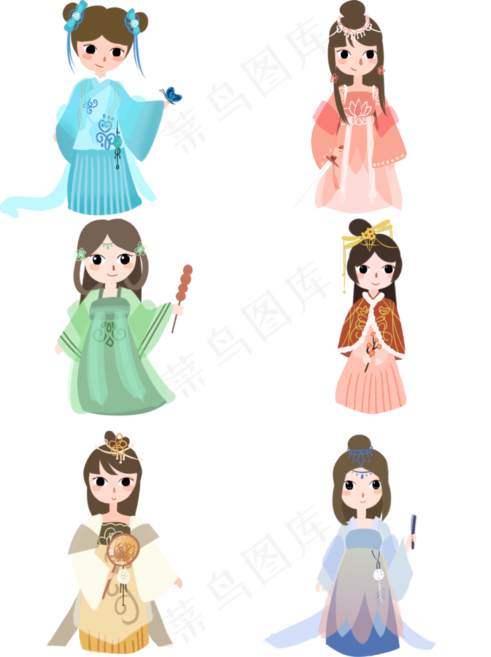水彩风格卡通手绘风古风美女