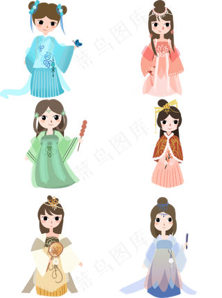 水彩风格卡通手绘风古风美女