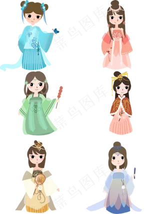 水彩风格卡通手绘风古风美女