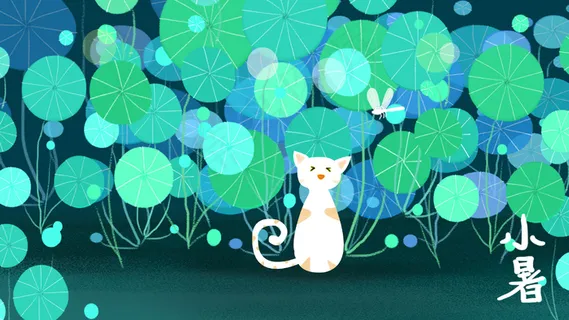 蹲坐在荷叶旁的猫咪