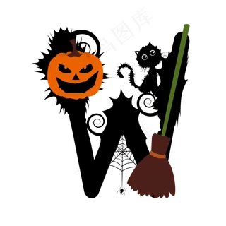 创意万圣节蜘蛛南瓜蝙蝠扫把字母