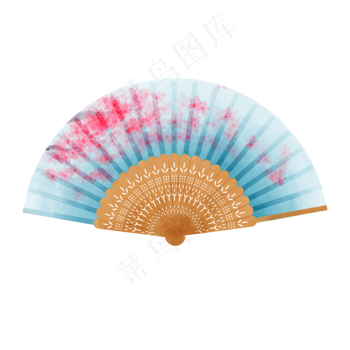 打开的蓝色折扇(2000X2000(DPI:300))psd模版下载