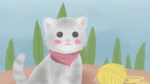 可爱动物猫咪萌萌哒水彩手绘