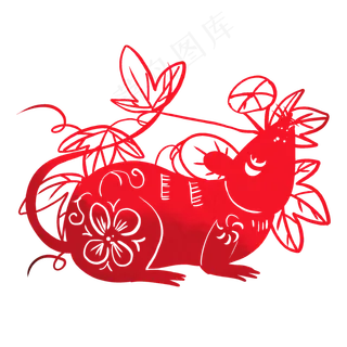 鼠年红色剪纸,免抠元素