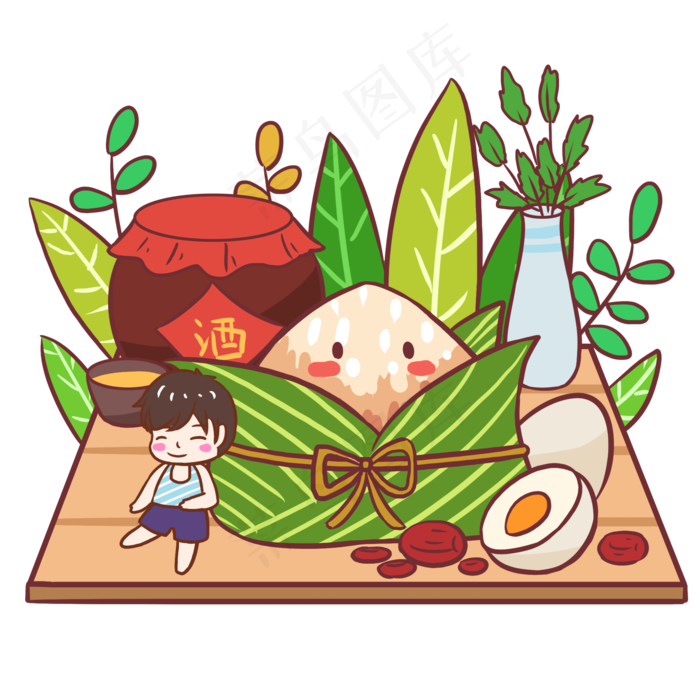 端午节绿色卡通元素粽子
