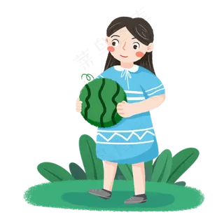 小暑抱着西瓜的女孩素材