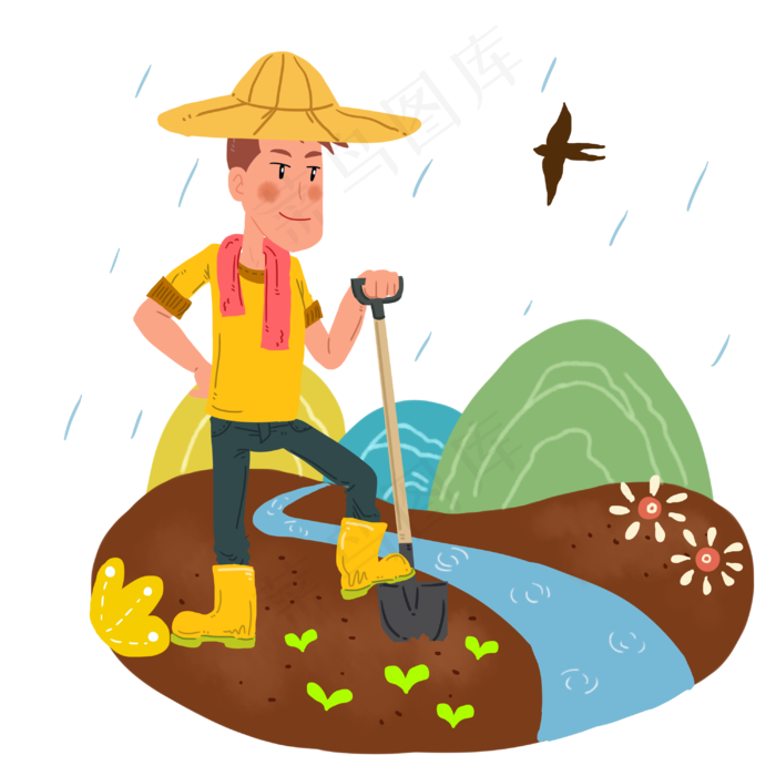 谷雨耕种的小男孩