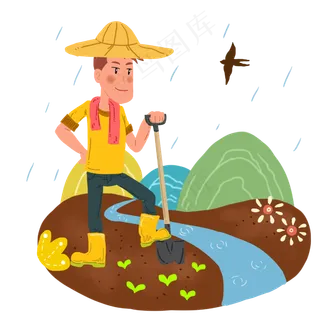 谷雨耕种的小男孩