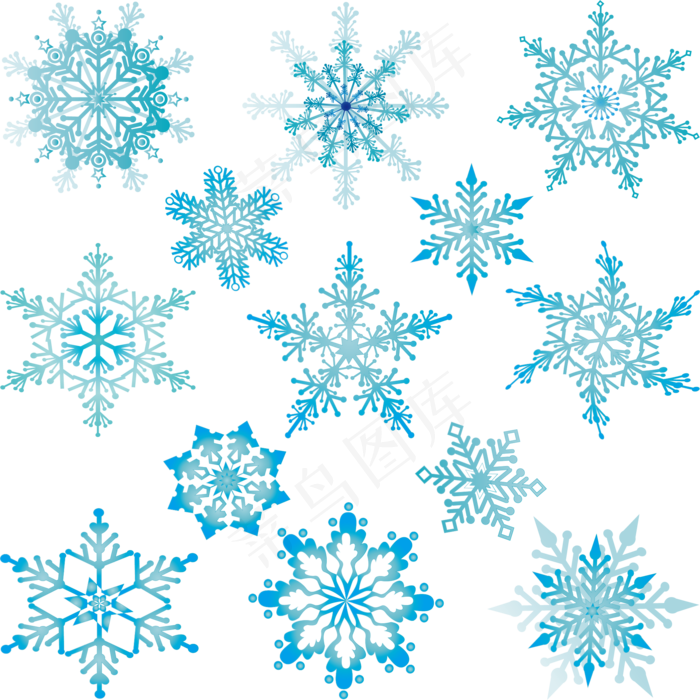 手绘冬季蓝色雪花飘雪下雪漂浮可