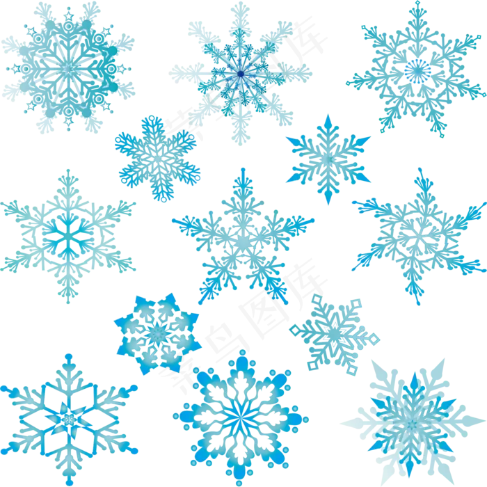 手绘冬季蓝色雪花飘雪下雪漂浮可