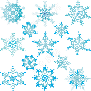 手绘冬季蓝色雪花飘雪下雪漂浮可