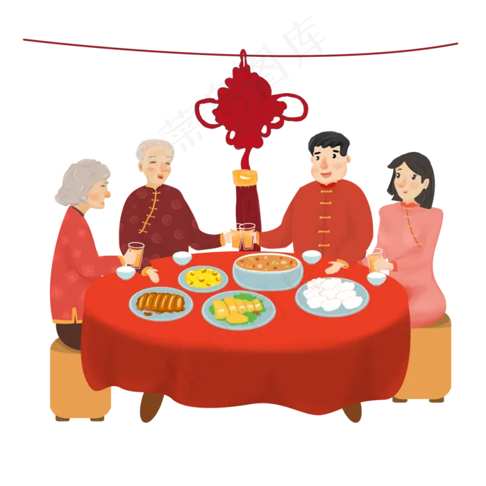 家人团聚温馨的年夜饭,免抠元素