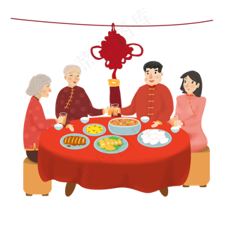 家人团聚温馨的年夜饭,免抠元素