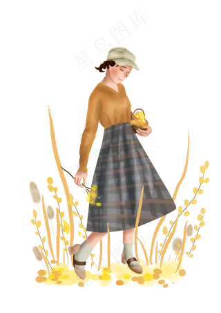 立秋草丛里的女孩,免抠元素