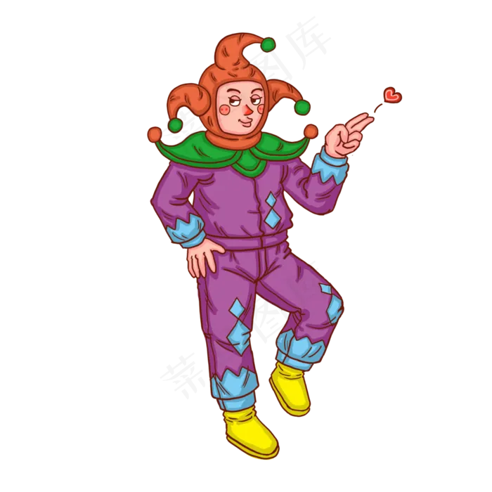 小丑愚人节小飞心人物,免抠元素(3000X3000(DPI:300))psd模版下载