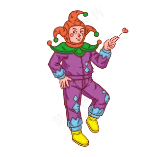 小丑愚人节小飞心人物,免抠元素