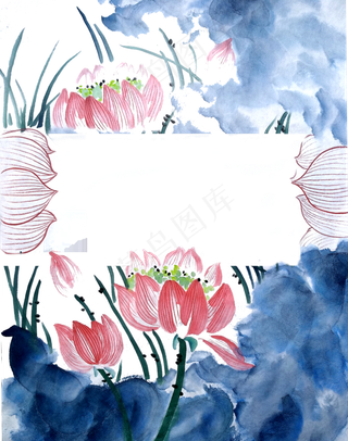 婚礼古典中国风莲花荷花装饰国画