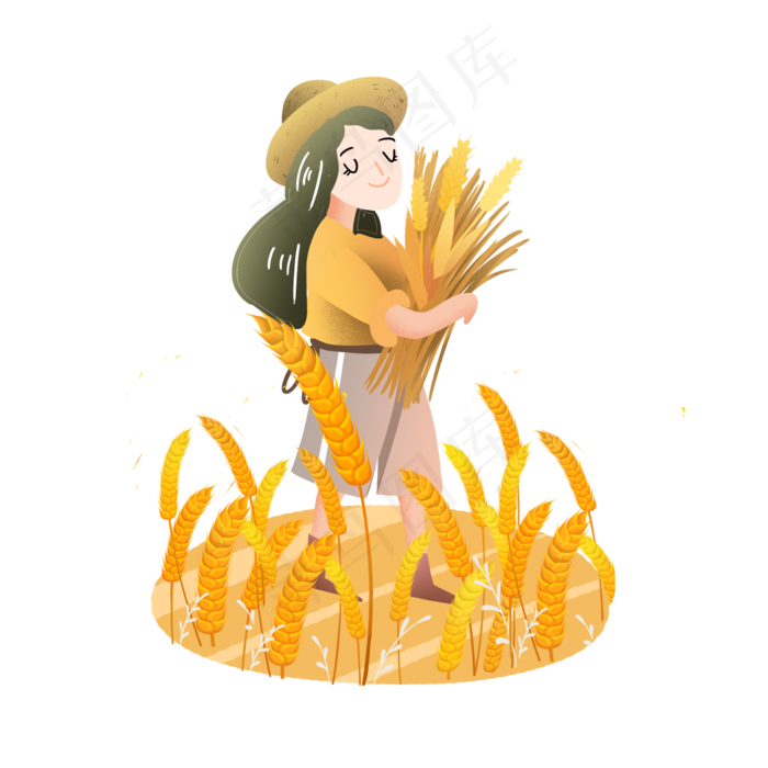 芒种麦穗抱着麦穗女孩素材(2000X2000(DPI:300))psd模版下载