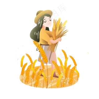 芒种麦穗抱着麦穗女孩素材