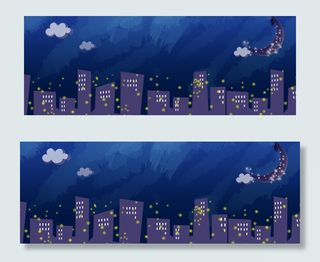 矢量扁平风城市夜晚风景